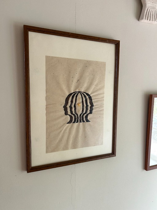 Handmade Boho Artwork | Abstract Faces & Golden Star | A4