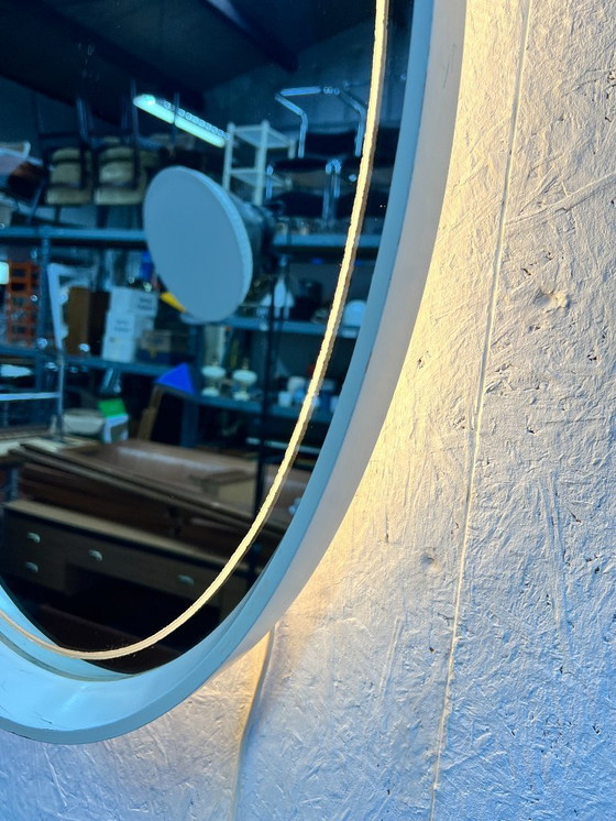 Image 1 of Vintage Ovale Spiegel Met Verlichting In Houten Lijst, Hillebrand Duitsland 1970,s