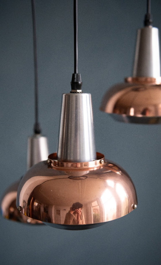 Image 1 of Vintage Metalen Cascade Hanglamp door Lakro Amstelveen met drie spots