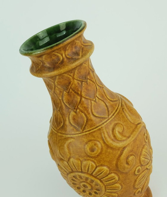 Image 1 of 1960s Bay Ceramic Vase Relief Floral Decor Model 86 25