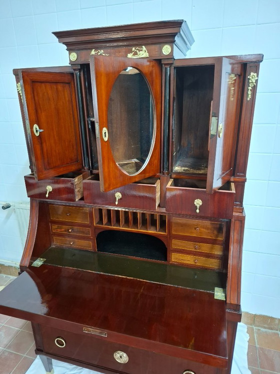 Bureaux Empire vers 1820 – Polissage à la gomme laque magistral – Verre, Bois (photo 6 of 8)