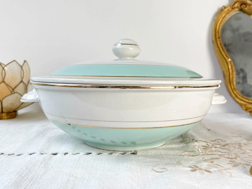 Soupière Vintage Porcelaine Blanche Verte LUNEVILLE EPINAY France Années 50