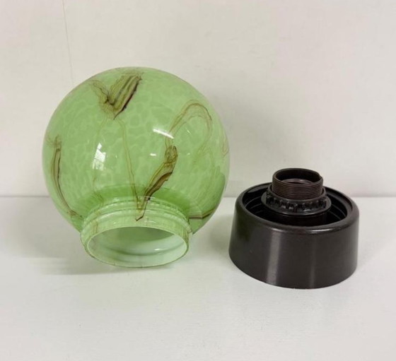 Image 1 of Globe lumineux vintage vert marbré pour plafond, style Art déco, Thabur