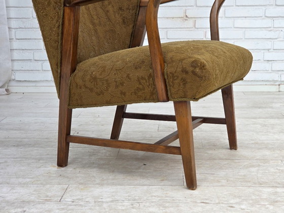 Fauteuil vintage danois des années 1960, en laine et bois de hêtre. – Textile, Wood (photo 4 of 14)