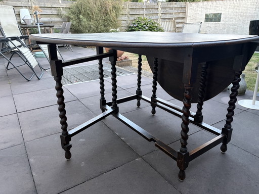 Antique Oak Gateleg Table with Turned Legs – bijzettafels, Wood