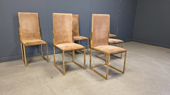 Image 1 of Vintage messing eetkamerstoelen van Belgochrom, set van 6 - jaren 70