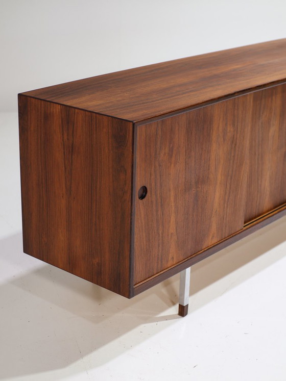 Image 1 of Lang dressoir lowboard palissander chroom vintage Deens