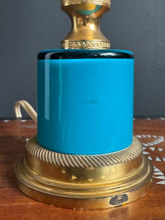 Lampe opaline turquoise laiton années 60, Verre (photo 9 sur 13)