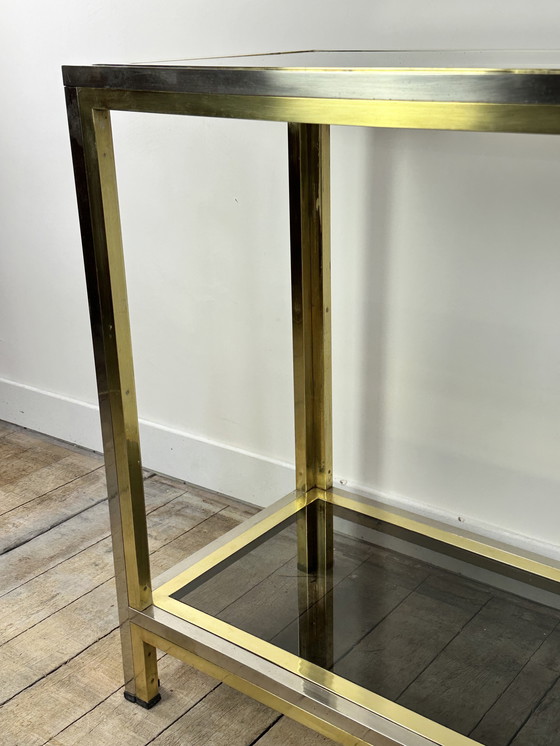 Image 1 of Willy Rizzo Chrome-plated Metal and Gold Brass Console 1970's