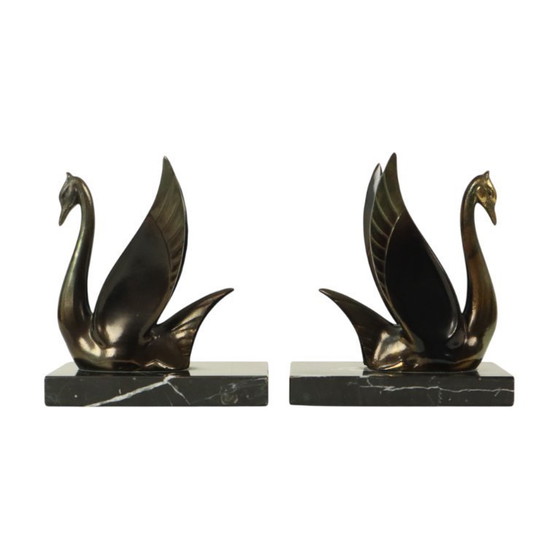 Image 1 of French Art Deco Swan Bookends