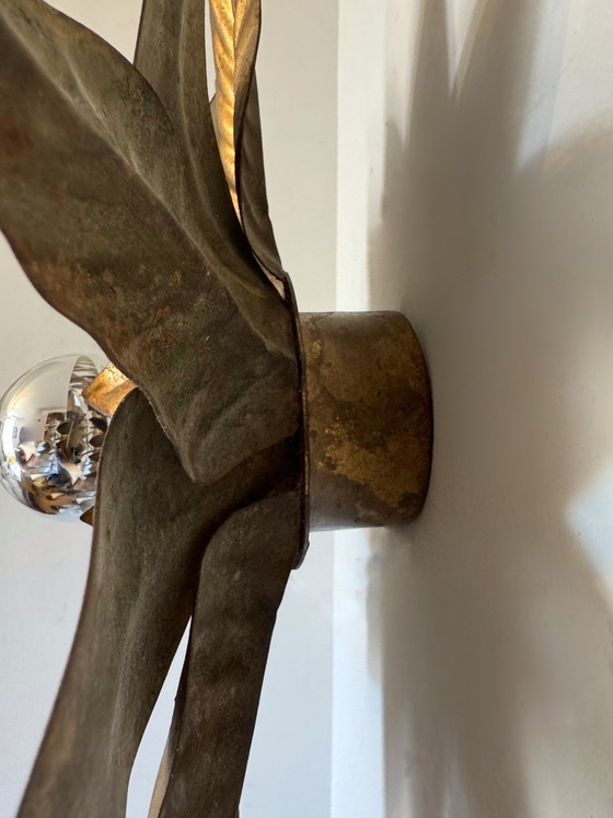 Image 1 of 1970s gold flower wall sconce
