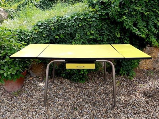 Image 1 of 1960s vintage lemon-yellow formica table