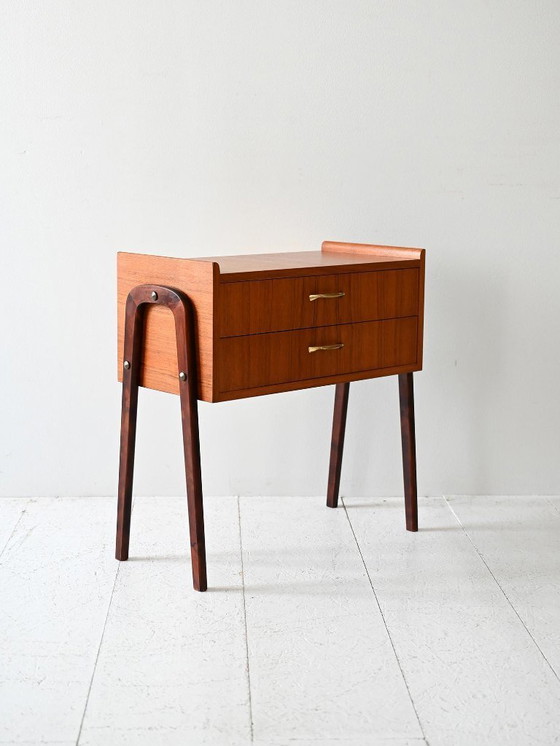 Image 1 of 1950s Scandinavian Teak Nightstand with Brass Handles