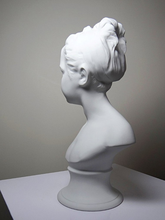 Image 1 of Bust of Louise Brongniard after Houdon, white biscuit porcelain, Tharaud, Limoges, 20th century