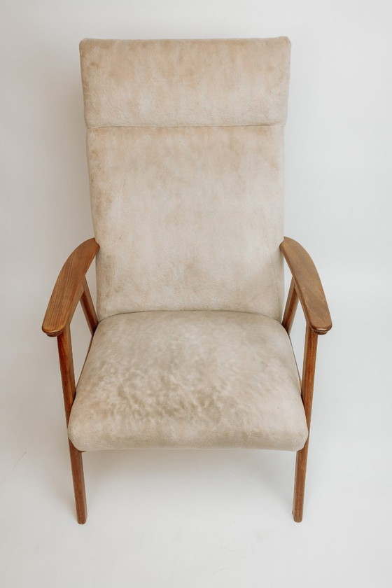 Image 1 of Fauteuil vintage en teck, années 1960 - Revêtement beige