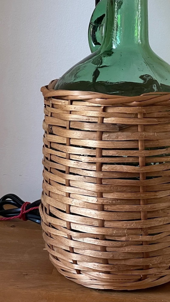 Image 1 of Lampe Dame Jeanne Verte Rotin Viresa Vintage