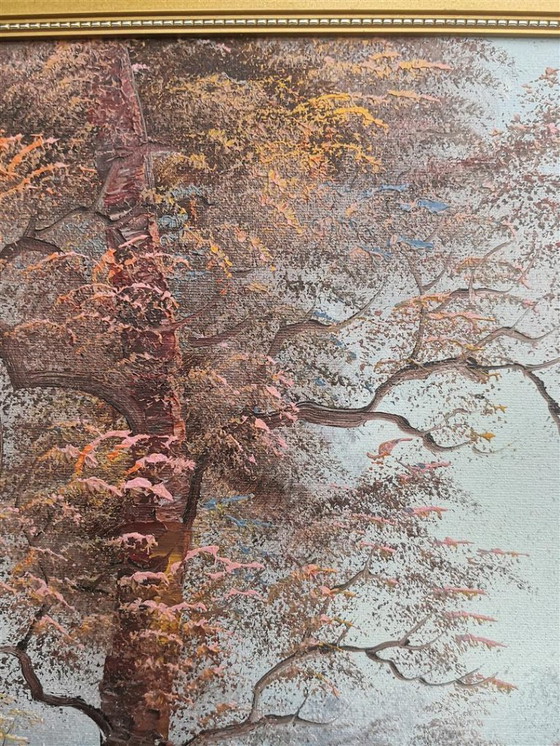 Image 1 of Vintage oil on canvas by Irène Cafieri - "Riverbank in Autumn" (44 x 54 cm)