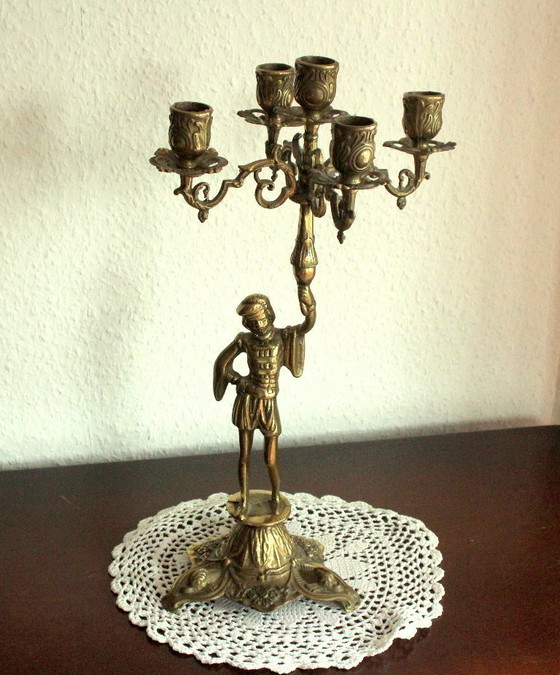 Image 1 of 2 heavy candelabra/candlestick brass with 5 arms as a set