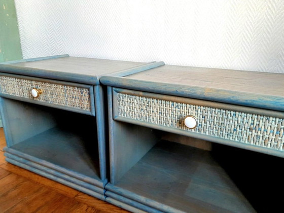 Image 1 of 2 vintage rotan nachtkastjes in Maugrion-stijl