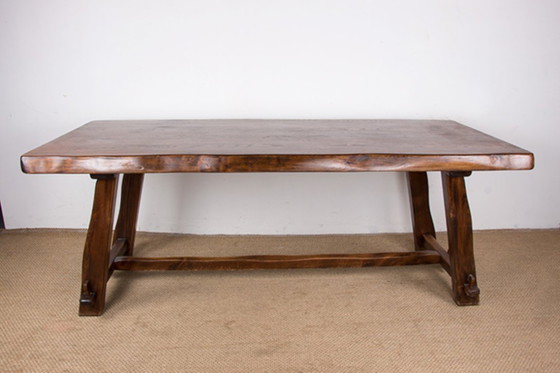 Image 1 of Large Brutalist style dining table, farmhouse style, in solid elm in the style of Olavi Hanninen 1960.