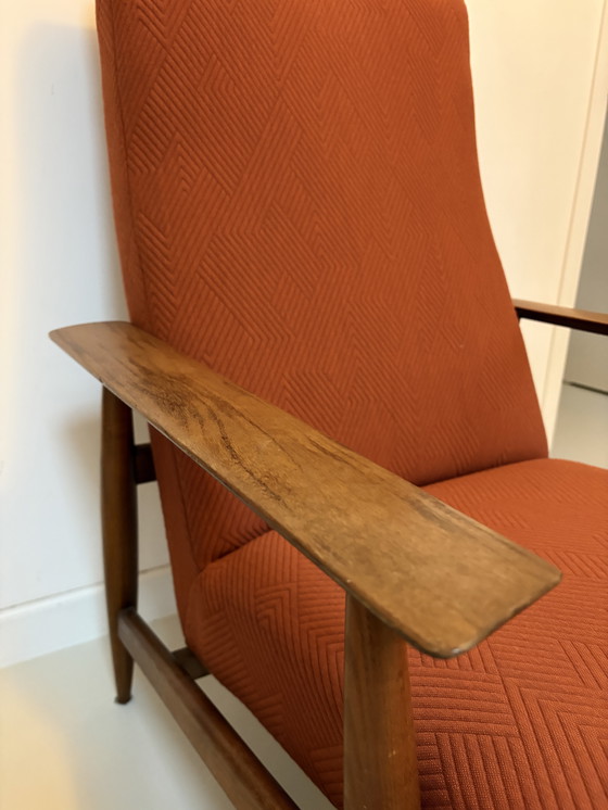 Image 1 of Poltrona vintage in teak rivisitata con nuovo rivestimento Kvadrat Febrik