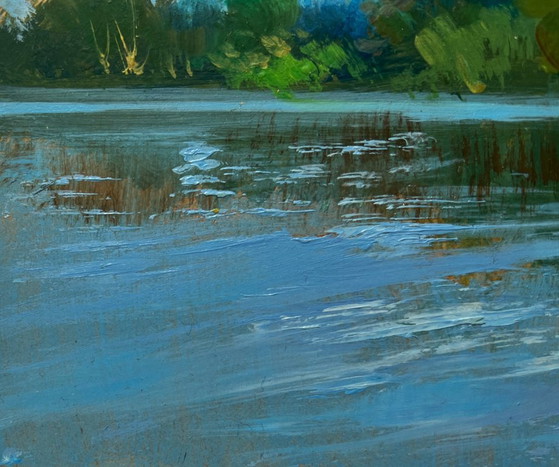 Image 1 of Original Oil Painting Summer River Landscape River in green embrace