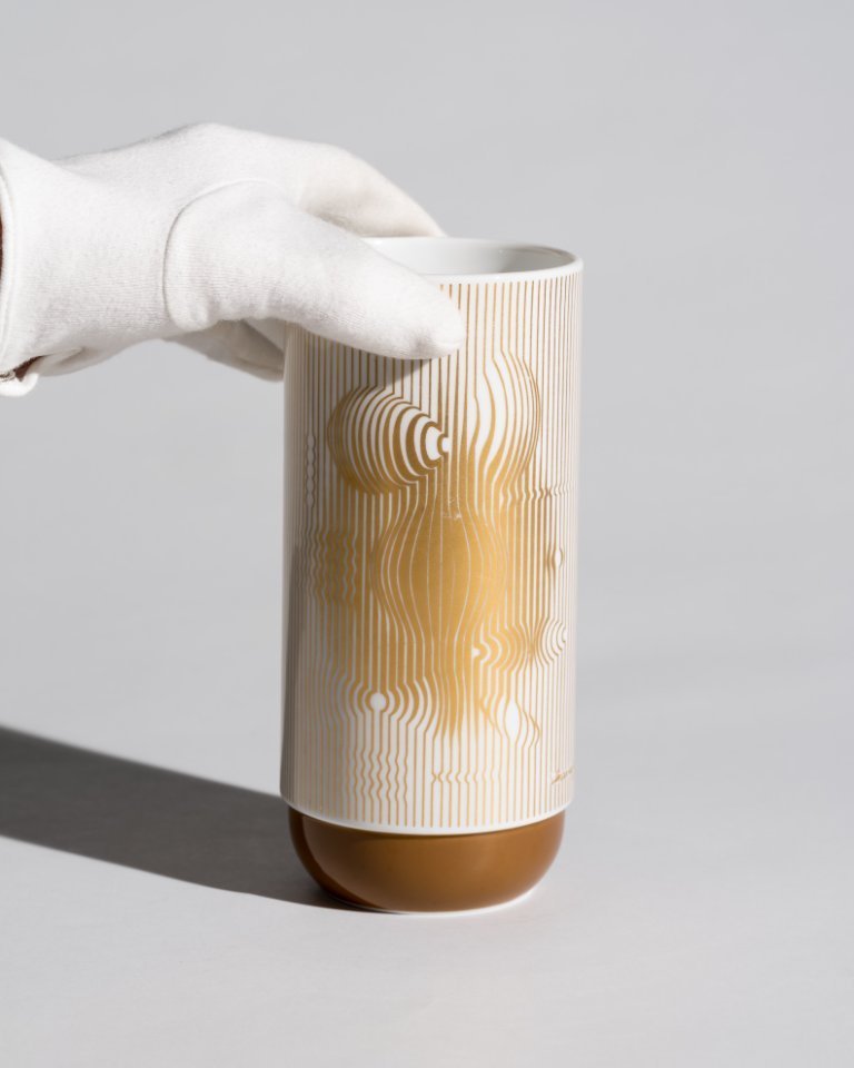 Rosenthal “Manipur” Gold Vase Victor Vasarely “Duo” Form Ambrogio