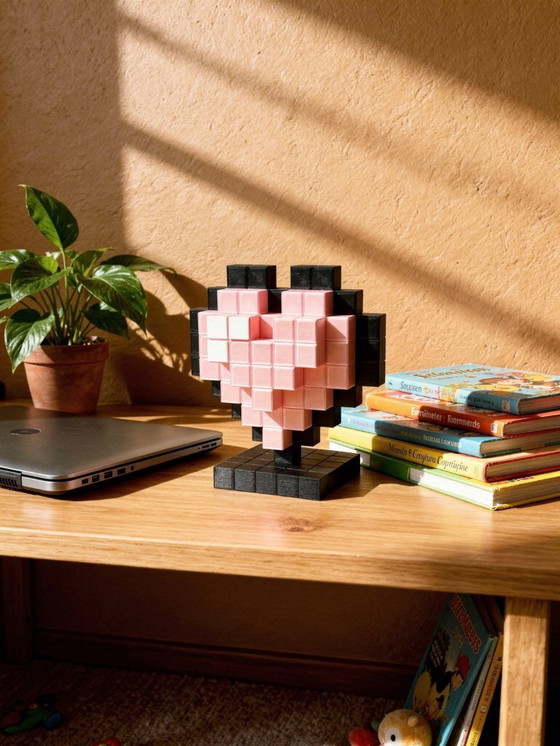 Image 1 of 3D Printed Pink Pixel Heart – Retro Gamer Desk Decor