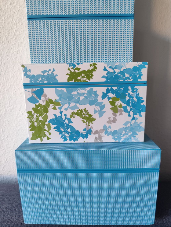 Image 1 of 📦 Elegant storage box set from Semikolon - "Ginkgo turquoise" series - 5 pieces