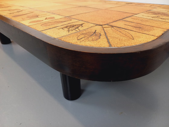 Image 1 of Vintage Roger Capron Dark Wood and Vallauris Ceramic Coffee Table from the 60s and 70s
