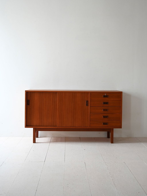 Scandinavian Teak Sideboard with Sliding Doors, 1960s