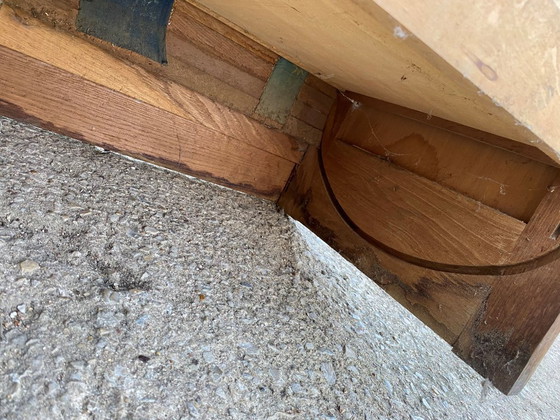 Image 1 of Eikenhouten archiefkast met dubbele kolom en gordijn uit de jaren 50