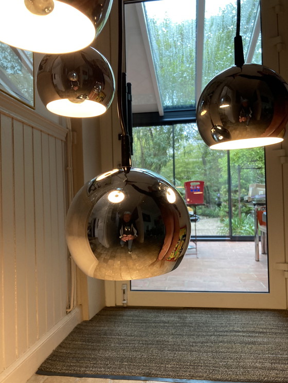 Image 1 of 4 Globe Hanglampen Metaal, Chroom, Jaar 70/80