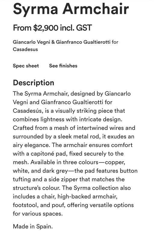 Syrma Armchair with side table