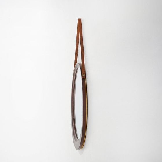 Ronde wandspiegel met leren band, jaren 60 – Glass, Leather (photo 6 of 13)