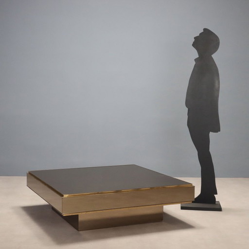 1980s Smoked Glass and Brass Coffee Table