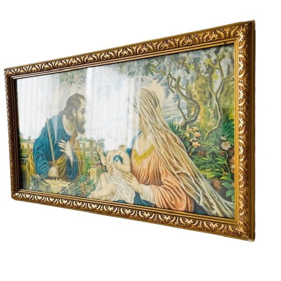 Image 1 of Vintage Religieus schilderij lithografie Heilige Familie 1940’s