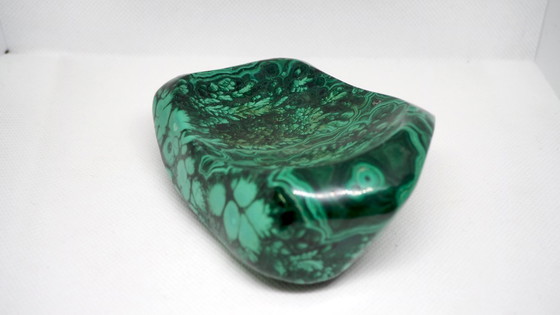 Image 1 of Vintage ashtray/trinket dish in polished natural malachite, circa 1970