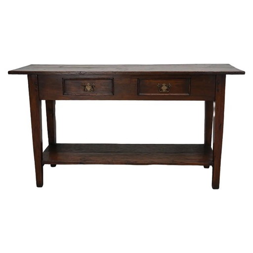 Mesa auxiliar de roble rústica francesa vintage