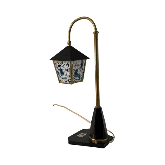 Image 1 of Vintage table lamp in Art Deco Style - Stained glass shade and decorative base - Ca. 1960’s - Ukraine - Available as set