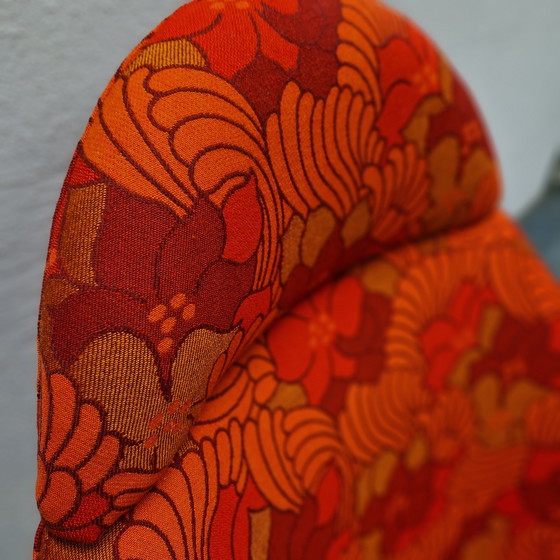 Image 1 of 60's vintage swivel armchair reupholstered orange floral armchair swivel armchair