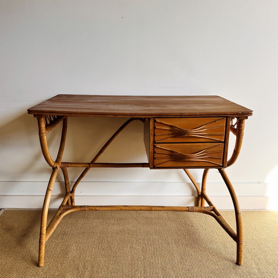 Image 1 of Bureau en bambou et rotin Mid Century Vintage