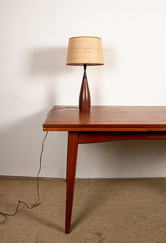 Image 1 of Large Danish keel-shaped table lamp in teak and ebony by Fog & Morup 1960.