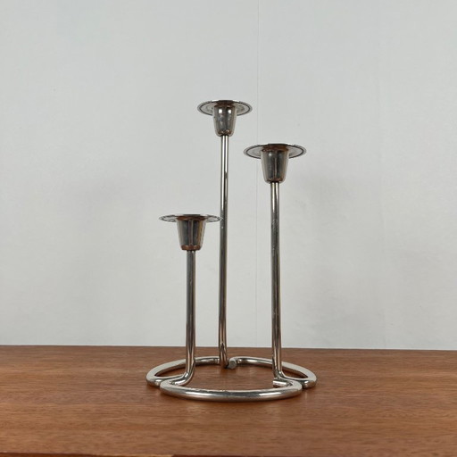 Vintage silver metal candle holder with 3 branches