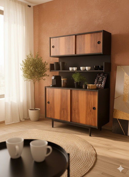 „OPUS“ – Zweistufiges Mid-Century Highboard: Die ultimative Barista-Station