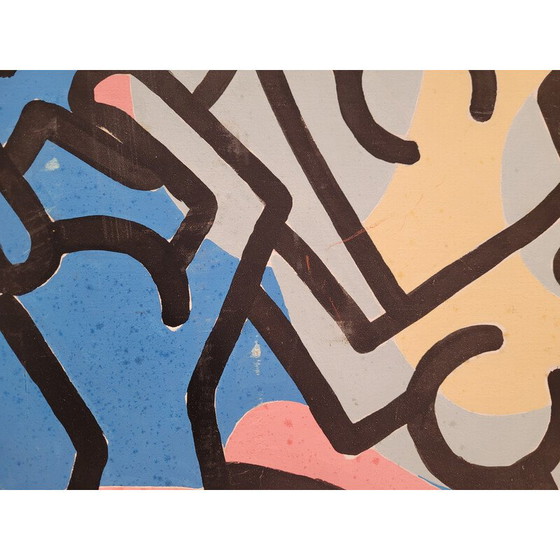 Image 1 of Vintage "Composition" oil on canvas by Keith Haring, 1980s