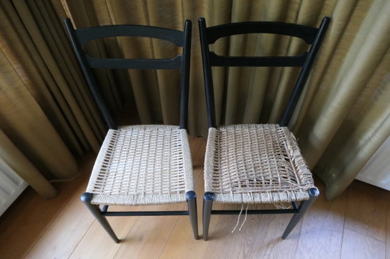 2 Design Gio Ponte Italië stoelen met 2 sporten aan zijkanten – Eetkamerstoelen, Textile (photo 6 of 10)
