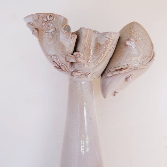 Image 1 of Ceramic Sculpture Female Face Flower Vase Decoration