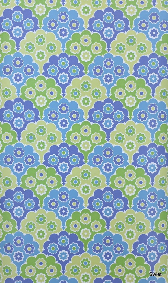 14306 Blauw Retro Vintage Style Groen Bloemenbehang – Wanddecoratie, Paper (photo 6 of 7)