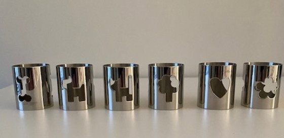 Image 1 of Servilleteros de acero inoxidable Alessi Girotondo - Juego de 6 servilleteros